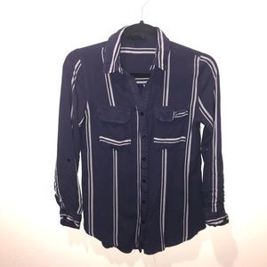 Navy White Strip Button Down